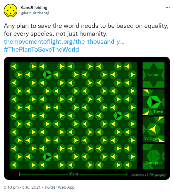 Any plan to save the world needs to be based on equality, for every species, not just humanity. The movement of light.org. The thousand year plan. Hashtag The Plan To Save The World. 5:10 pm · 5 Jul 2021.