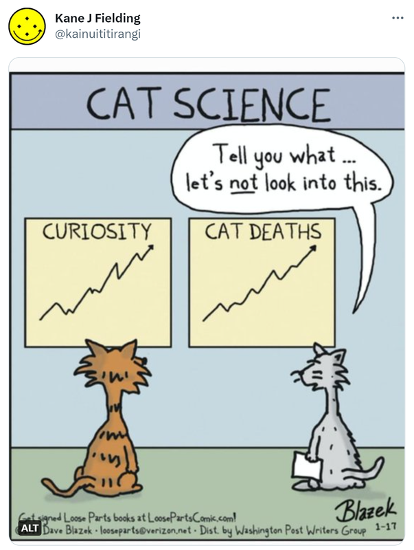 Cat Science. Tell you what, let's not look into this. Curiosity vs Cat Deaths.