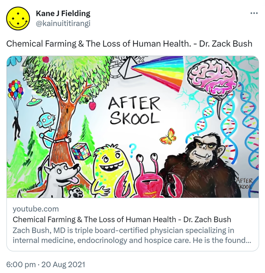 Chemical Farming & The Loss of Human Health. - Dr. Zack Bush. youtube.com. Dr. Zach Bush is triple board-certified physician specializing in internal medicine, endocrinology and hospice care. He is the founder of Seraphic Group, 6:00 pm · 20 Aug 2021.